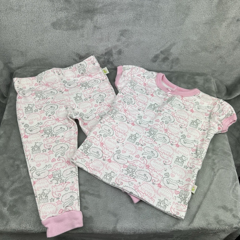Duck Duck Goose Pajamas Girls 18 Months White Pink Gray Dragons Castle Cotton
